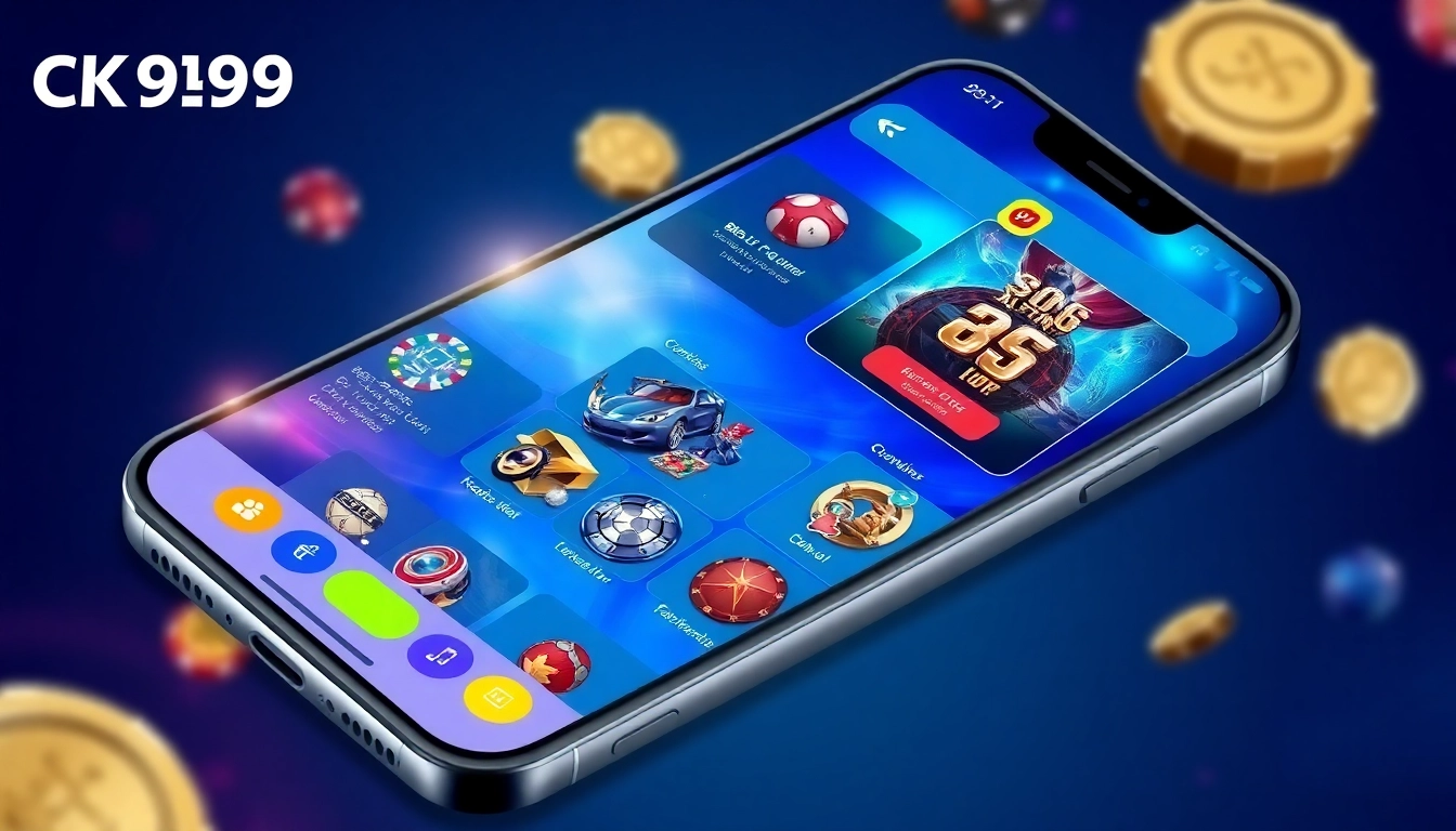 CK999 app logo displayed on a smartphone with vibrant gaming elements to attract users seeking mobile casino entertainment.