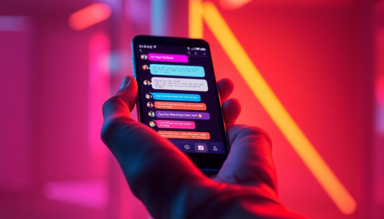 Close-up of a smartphone displaying an AI chatbot conversation with vibrant text bubbles and modern design